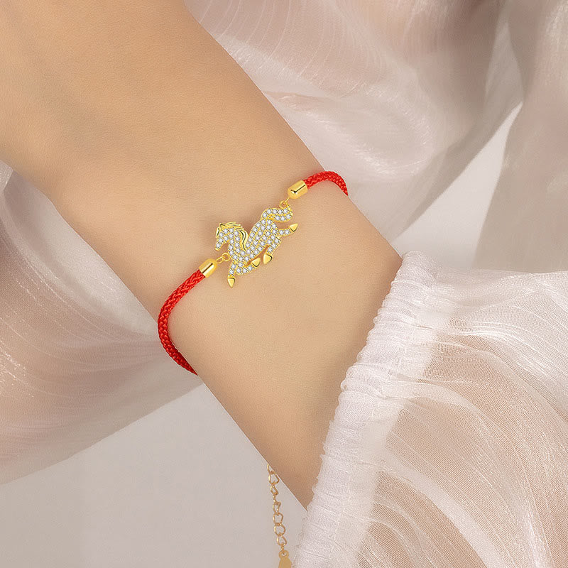 Buddha Stones 925 Sterling Silver Plated 18k Gold Red String Year Of The Horse Strength Bracelet