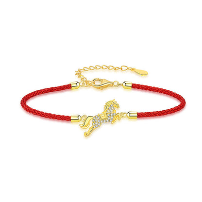 Buddha Stones 925 Sterling Silver Golden Chinese Zodiac Year Of The Horse Red String Luck Bracelet