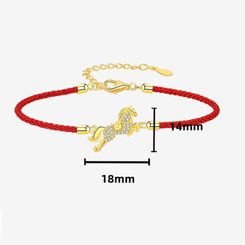 Buddha Stones 925 Sterling Silver Golden Chinese Zodiac Year Of The Horse Red String Luck Bracelet