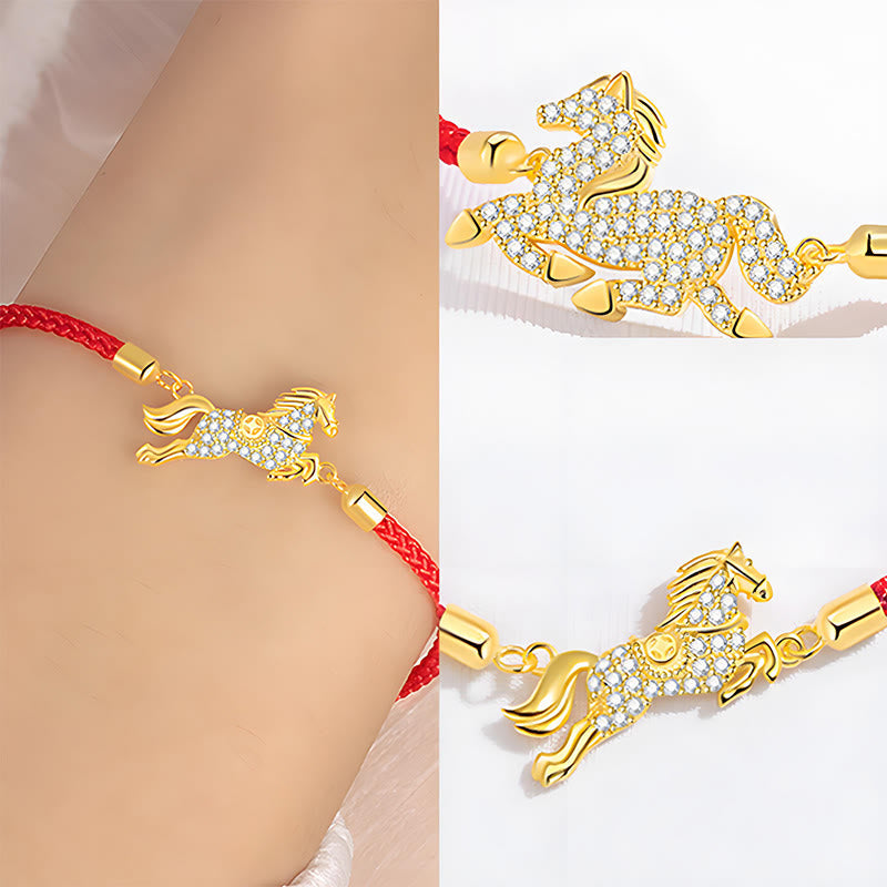 Buddha Stones 925 Sterling Silver Golden Chinese Zodiac Year Of The Horse Red String Luck Bracelet