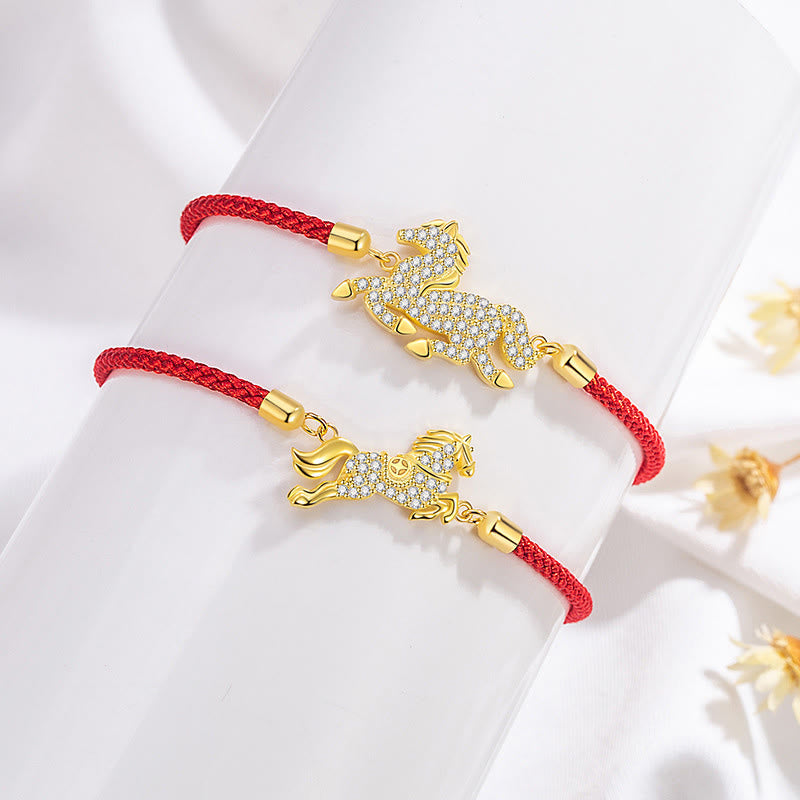 Buddha Stones 925 Sterling Silver Golden Chinese Zodiac Year Of The Horse Red String Luck Bracelet