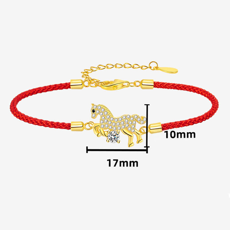 Buddha Stones 925 Sterling Silver Golden Horse Charm Red String Luck Adjustable Bracelet