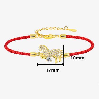Buddha Stones 925 Sterling Silver Golden Horse Charm Red String Luck Adjustable Bracelet