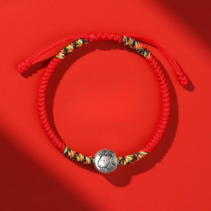 Buddha Stones 999 Sterling Silver Chinese Zodiac Horse Charm Red String Strength Braided Bracelet