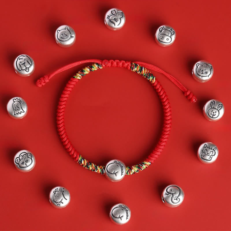 Buddha Stones 999 Sterling Silver Chinese Zodiac Horse Charm Red String Strength Braided Bracelet