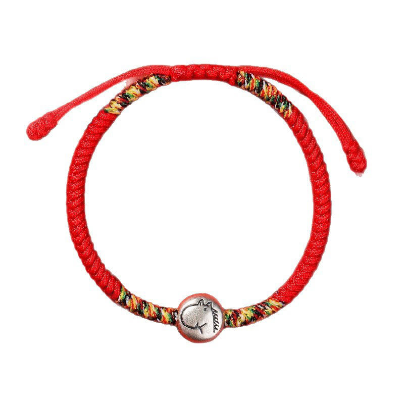 Buddha Stones 999 Sterling Silver Chinese Zodiac Horse Charm Red String Strength Braided Bracelet