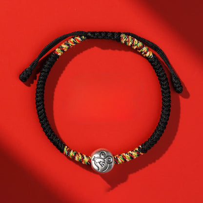 Buddha Stones 999 Sterling Silver Chinese Zodiac Horse Charm Red String Strength Braided Bracelet