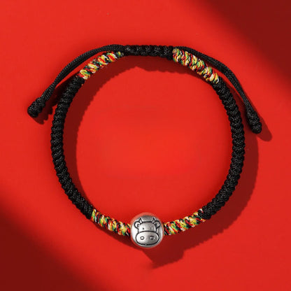 Buddha Stones 999 Sterling Silver Chinese Zodiac Horse Charm Red String Strength Braided Bracelet