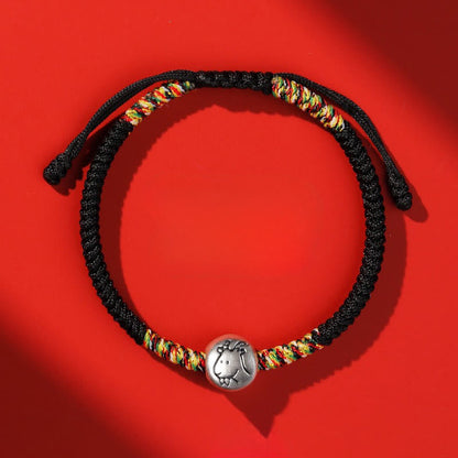 Buddha Stones 999 Sterling Silver Chinese Zodiac Horse Charm Red String Strength Braided Bracelet