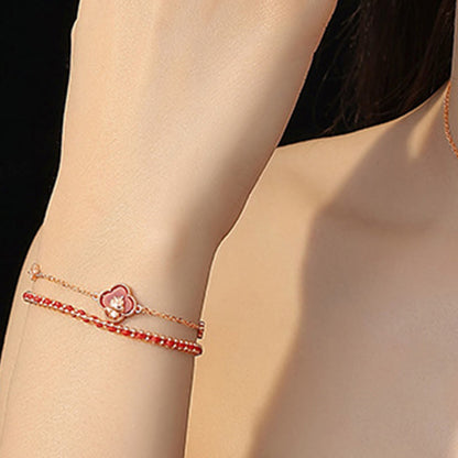 Buddha Stones 925 Sterling Silver Horse Four Leaf Clover Red Agate Hetian Jade Confidence Bracelet