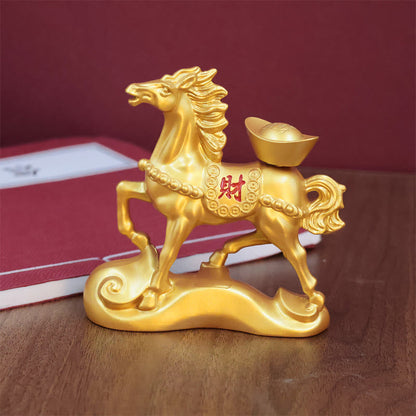 Buddha Stones Chinese Zodiac Horse Charm Copper Coins Attract Fortune Prosperity Home Decoration