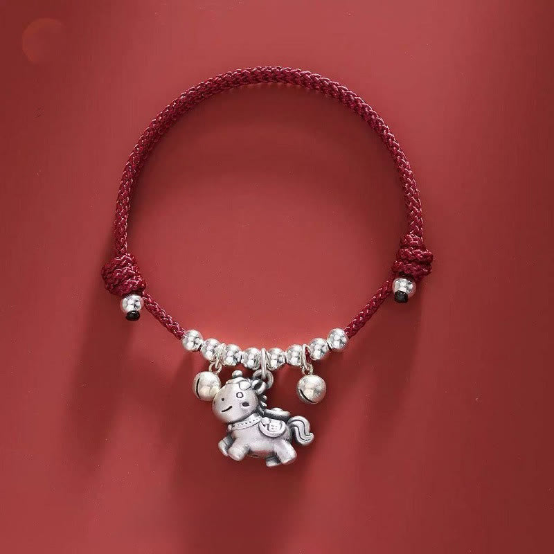 Buddha Stones Year of the Horse 999 Sterling Silver String Braided Protection Bracelet
