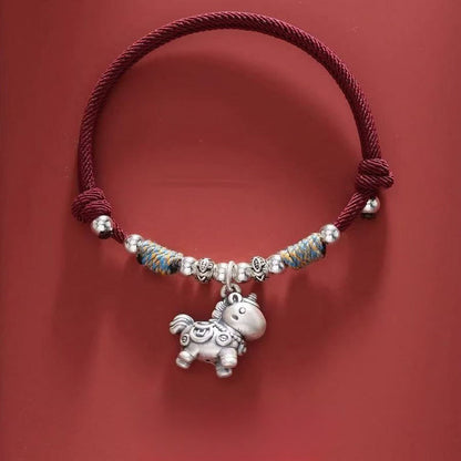 Buddha Stones Year of the Horse 999 Sterling Silver String Braided Protection Bracelet
