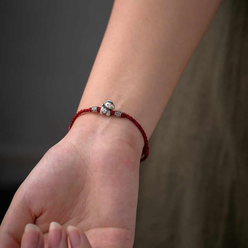 Buddha Stones Year of the Horse 999 Sterling Silver String Braided Protection Bracelet