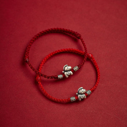 Buddha Stones Year of the Horse 999 Sterling Silver String Braided Protection Bracelet