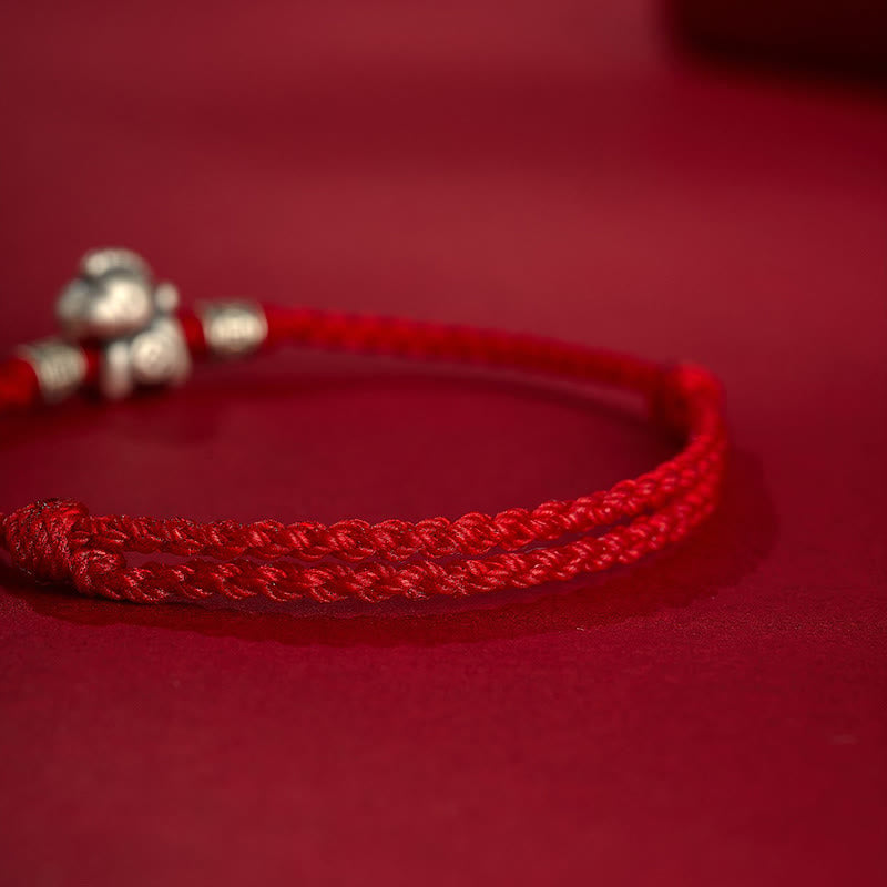 Buddha Stones Year of the Horse 999 Sterling Silver String Braided Protection Bracelet