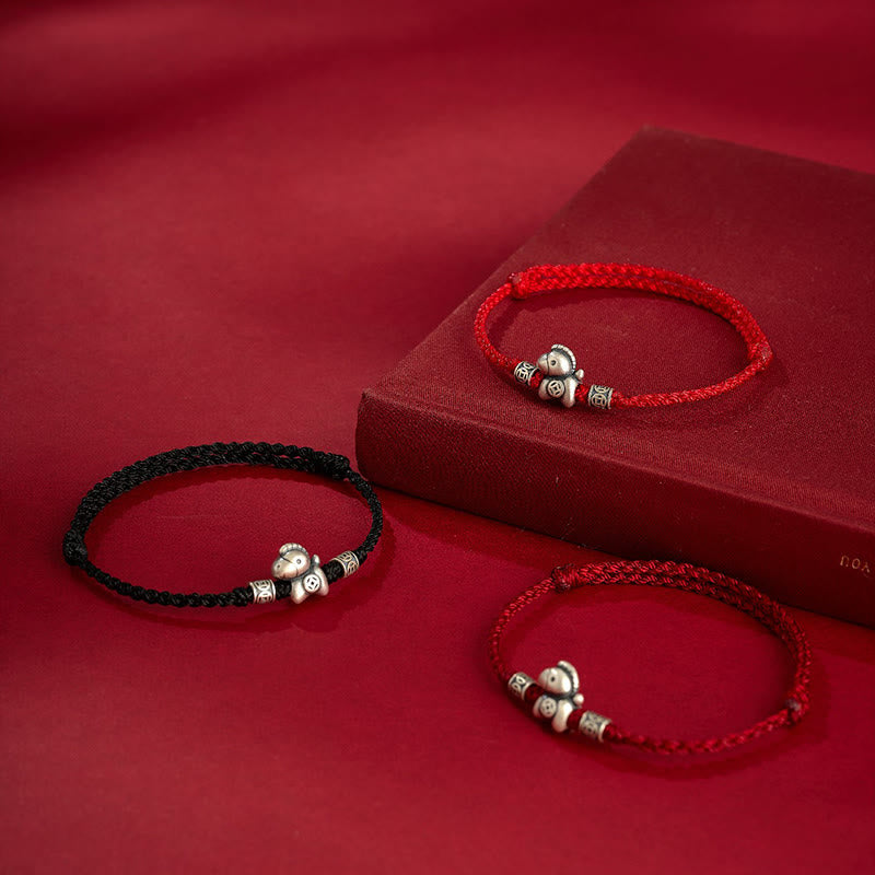 Buddha Stones Year of the Horse 999 Sterling Silver String Braided Protection Bracelet