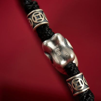 Buddha Stones Year of the Horse 999 Sterling Silver String Braided Protection Bracelet