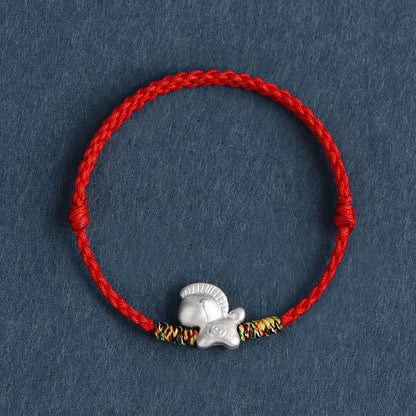 Buddha Stones Year of the Horse 999 Sterling Silver Luck String Braided Bracelet Anklet