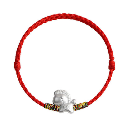 Buddha Stones Year of the Horse 999 Sterling Silver Luck String Braided Bracelet Anklet