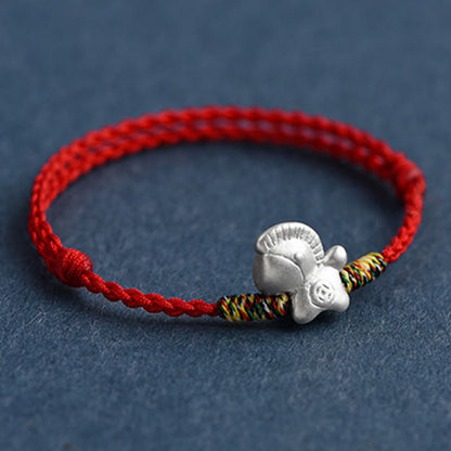 Buddha Stones Year of the Horse 999 Sterling Silver Luck String Braided Bracelet Anklet