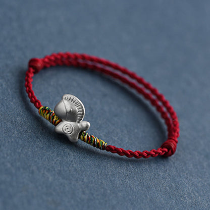 Buddha Stones Year of the Horse 999 Sterling Silver Luck String Braided Bracelet Anklet