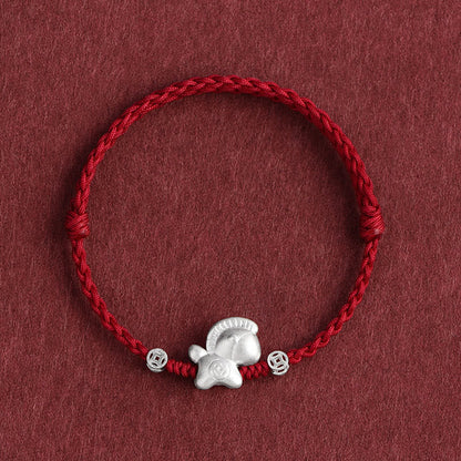 Buddha Stones Year of the Horse 999 Sterling Silver Copper Coins Luck Rope Braided Bracelet Anklet
