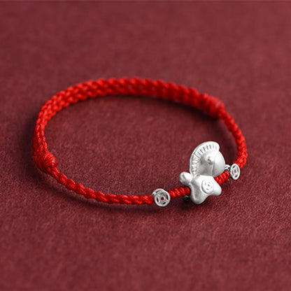 Buddha Stones Year of the Horse 999 Sterling Silver Copper Coins Luck Rope Braided Bracelet Anklet