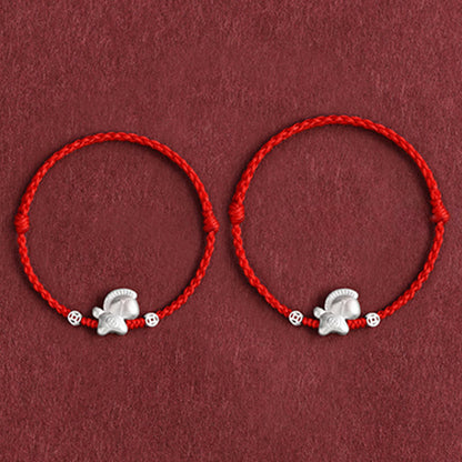 Buddha Stones Year of the Horse 999 Sterling Silver Copper Coins Luck Rope Braided Bracelet Anklet