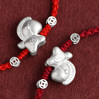Buddha Stones Year of the Horse 999 Sterling Silver Copper Coins Luck Rope Braided Bracelet Anklet