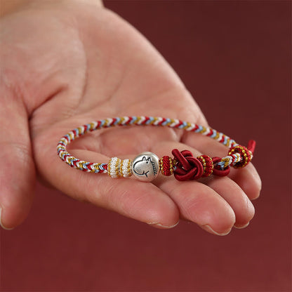 Buddha Stones Year of the Horse 999 Sterling Silver Dunhuang Color String Braided Luck Bracelet
