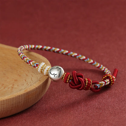 Buddha Stones Year of the Horse 999 Sterling Silver Dunhuang Color String Braided Luck Bracelet