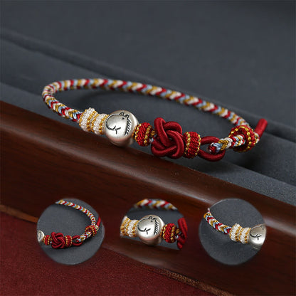 Buddha Stones Year of the Horse 999 Sterling Silver Dunhuang Color String Braided Luck Bracelet