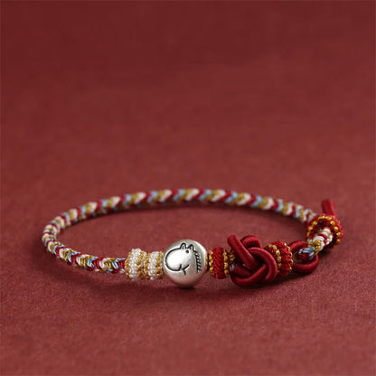 Buddha Stones Year of the Horse 999 Sterling Silver Dunhuang Color String Braided Luck Bracelet