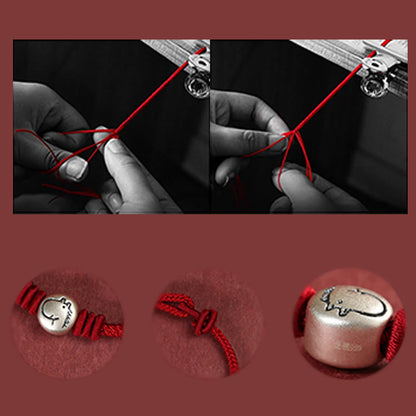 Buddha Stones Year of the Horse 999 Sterling Silver Red String Braided Connection Bracelet