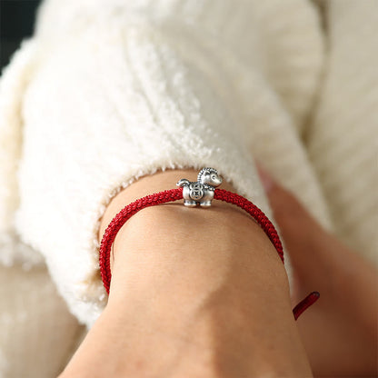 Buddha Stones Year of the Horse 999 Sterling Silver Red String Copper Coins Braided Luck Bracelet