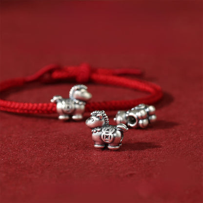 Buddha Stones Year of the Horse 999 Sterling Silver Red String Copper Coins Braided Luck Bracelet