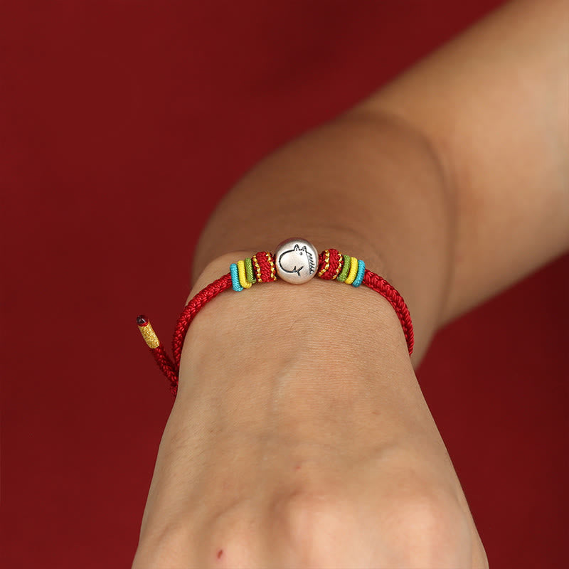 Buddha Stones Year of the Horse 999 Sterling Silver Red String Braided Faith Bracelet