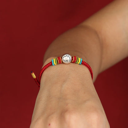 Buddha Stones Year of the Horse 999 Sterling Silver Red String Braided Faith Bracelet