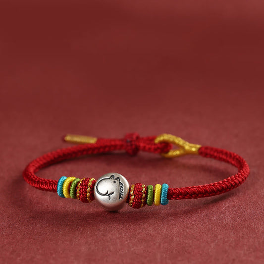 Buddha Stones Year of the Horse 999 Sterling Silver Red String Braided Faith Bracelet