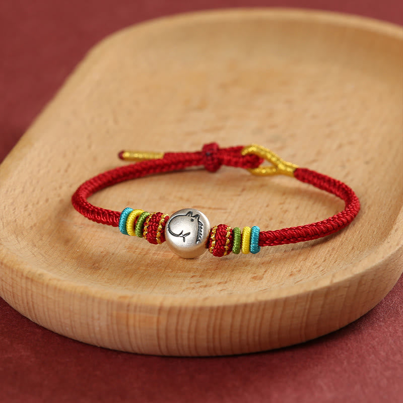 Buddha Stones Year of the Horse 999 Sterling Silver Red String Braided Faith Bracelet
