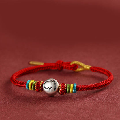 Buddha Stones Year of the Horse 999 Sterling Silver Red String Braided Faith Bracelet