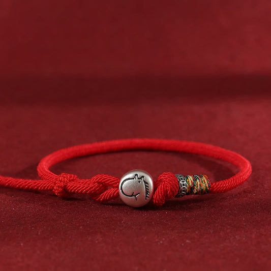 Buddha Stones Year of the Horse 999 Sterling Silver Copper Coins Rope Braided Protection Bracelet