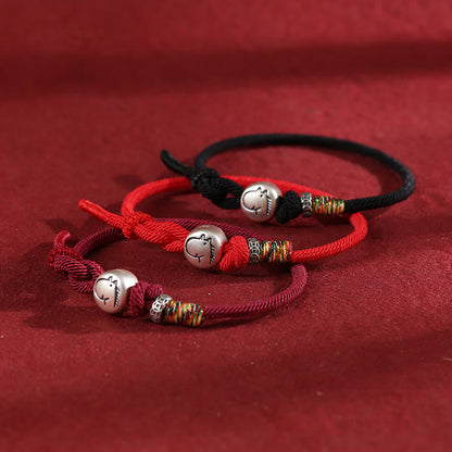 Buddha Stones Year of the Horse 999 Sterling Silver Copper Coins Rope Braided Protection Bracelet