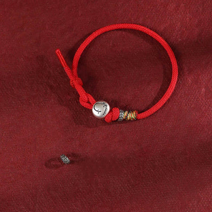 Buddha Stones Year of the Horse 999 Sterling Silver Copper Coins Rope Braided Protection Bracelet