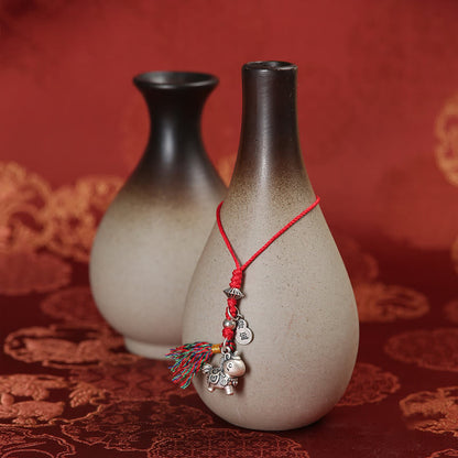 Buddha Stones Year of the Horse 999 Sterling Silver Good Luck Copper Coins Phone Hanging Decoration