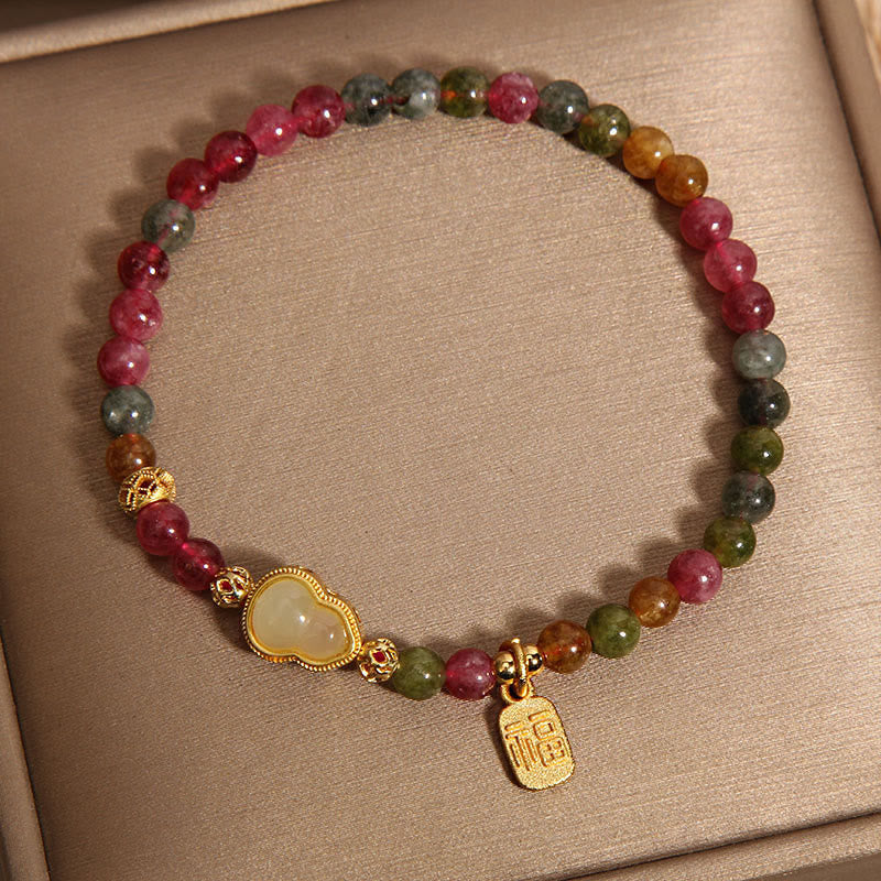 Buddha Stones Tourmaline Colorful Stone Fu Character Positive Bracelet