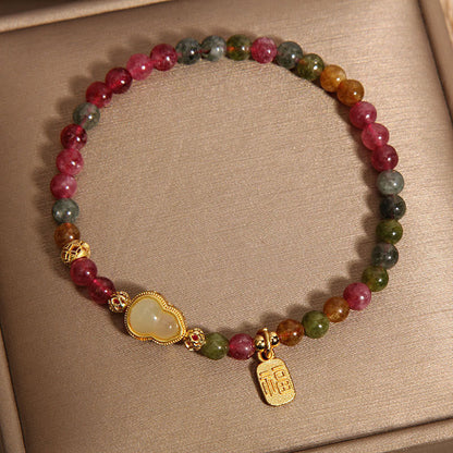 Buddha Stones Tourmaline Colorful Stone Fu Character Positive Bracelet