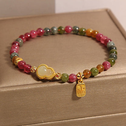 Buddha Stones Tourmaline Colorful Stone Fu Character Positive Bracelet