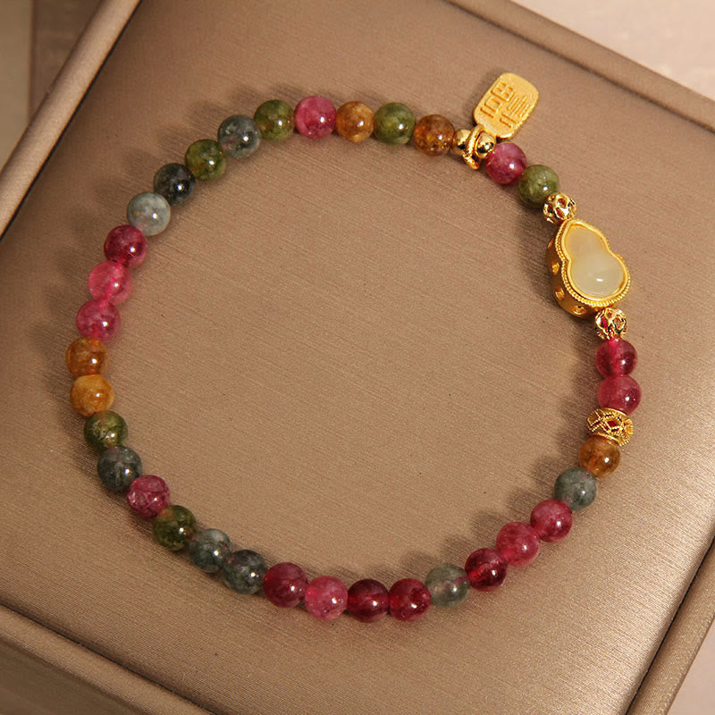 Buddha Stones Tourmaline Colorful Stone Fu Character Positive Bracelet